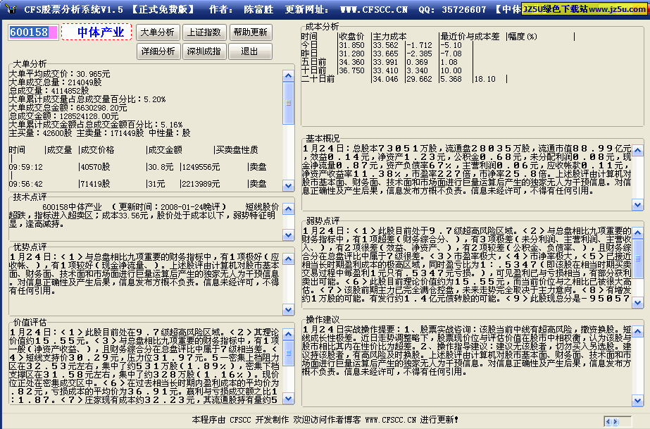 CFS股票分析系統(tǒng)v2.1綠色正式版【追蹤大單 顯示主力 操盤建議 技術(shù)分析】