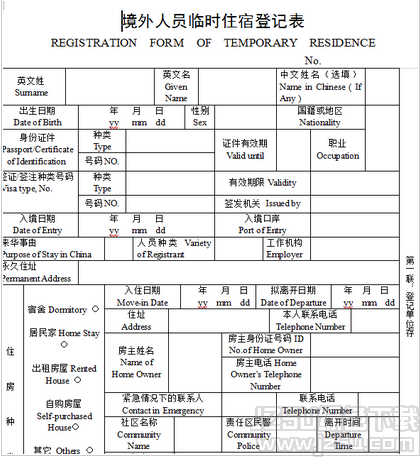境外人員臨時住宿登記證明表 完整版