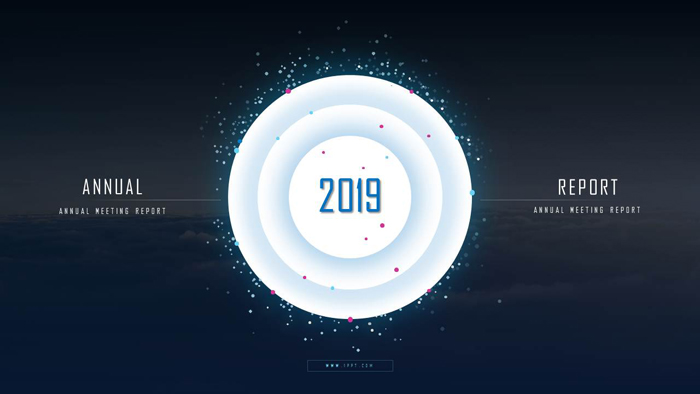 蓝色波点粒子科技风商务PPT模板 2019 官方版