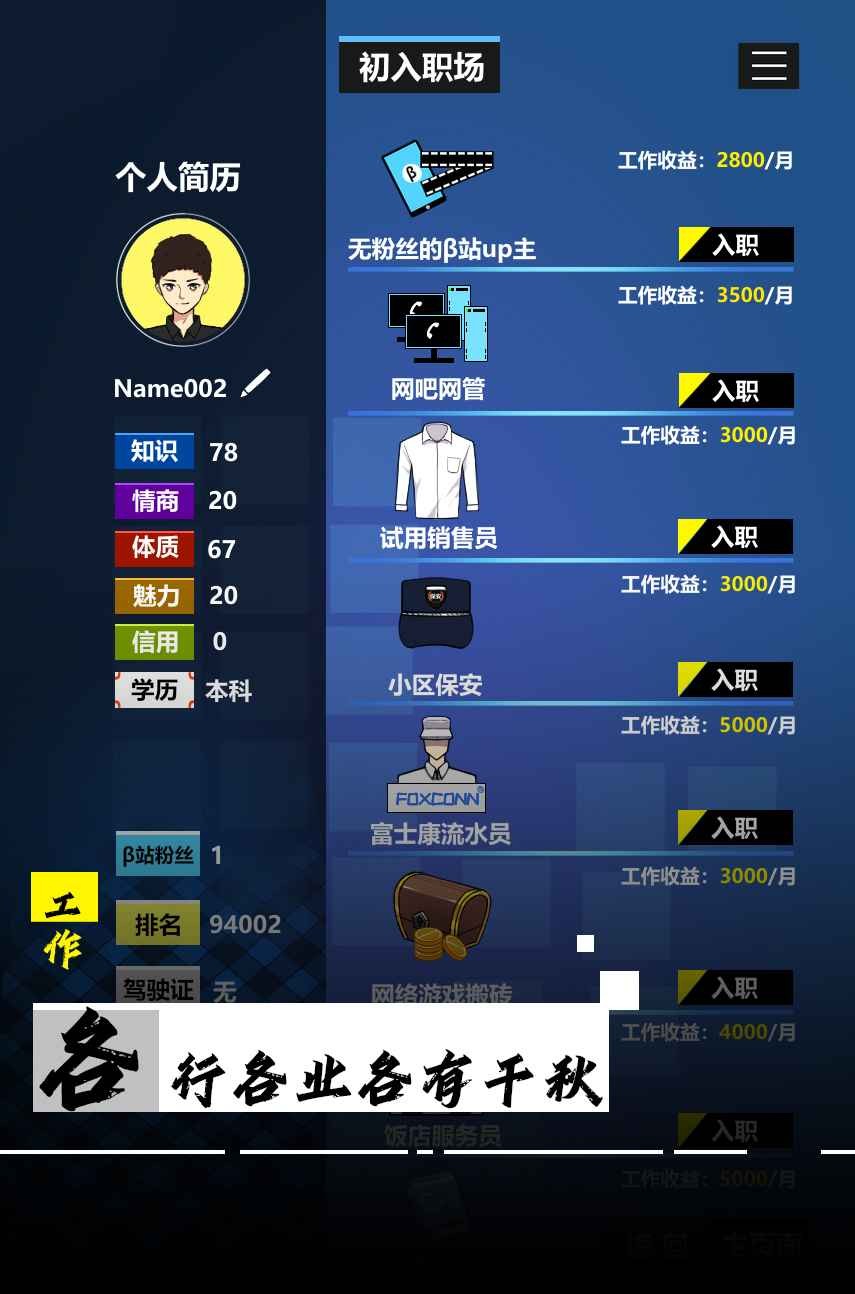 模擬我的職業(yè)生涯截圖