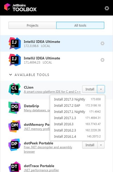 jetbrains toolbox截圖